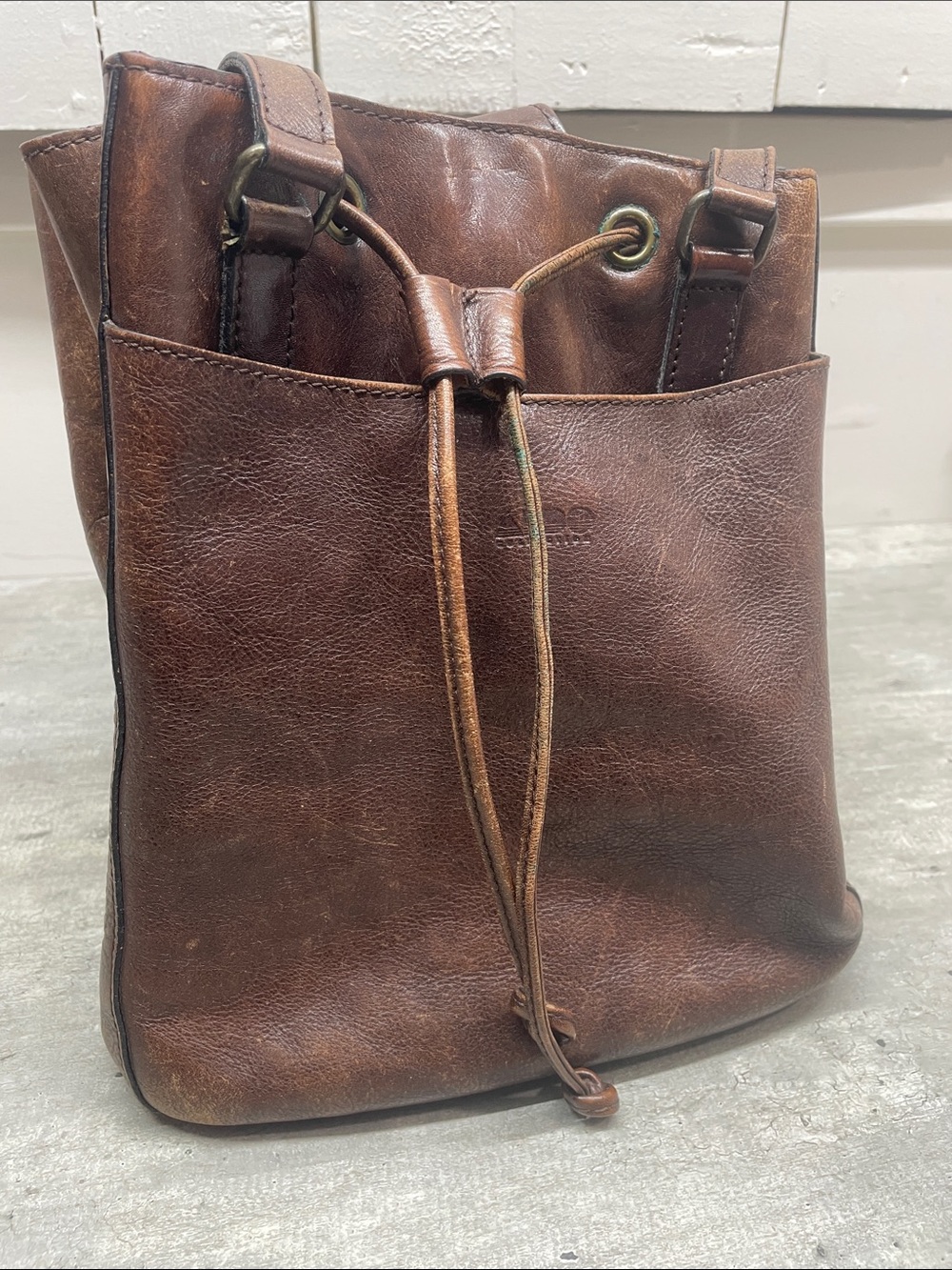 Aldo Dark Brown Leather Drawstring Shoulder Bag